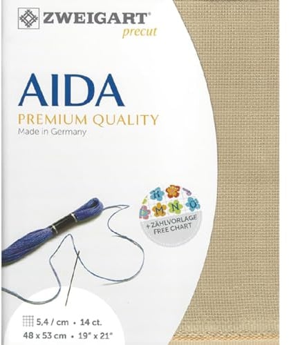 Zweigart AIDA precut 14 ct. Stern-Aida 3706 Farbe 309 beige, Handarbeitsstoff für Kreuzstich 48x53cm, Cappuccino