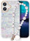 Compatible with iPhone 16 Case for Women Girls, Slim Fit Glitter Cute Phone Case for iPhone 16 with Pearl Phone Charm Lanyard Wrist Strap, Shockproof Hard Protective Case 6.1 Inch Shiny White