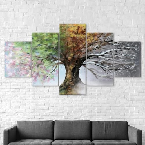 LMPLUS 4 Jahreszeiten Baum leinwandbilder wohnzimmer 5 Stück Leinwand Bilder Bild Auf Leinwand Wandbild Kunstdruck 5 Teilige Leinwandbilder wandbilder schlafzimmer Wanddekoration