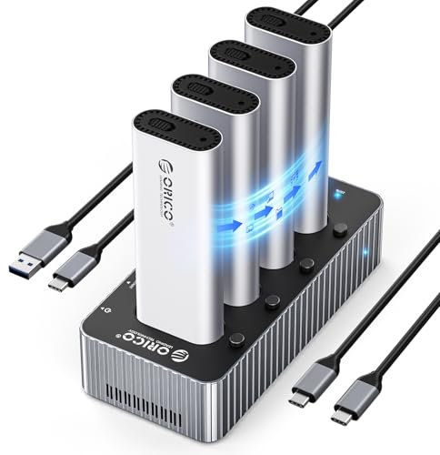 ORICO M.2 NVMe SSD Docking Station, 40Gbps 4-Bay M2 NVMe SSD Cloner Dock mit Kühlventilator, Unterstützt Offline Klonen, kompatibel mit NVMe SSD 2230/2242/2260/2280,Aluminium Design-IT48