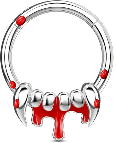 Jewseen Halloween Scharnier Segmentring Blut Helix Ohrringe Scharfe Zähne Septum Ringe Edelstahl Knorpel Ohrring Daith Piercing Schmuck für Frauen Männer, 16G 8MM, Edelstahl