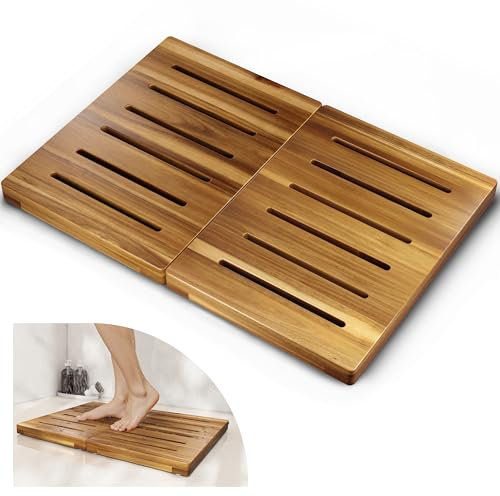 Wooden Floor Mat for Bathroom, Shower Mat, Foldable Wood Bath Mat, Non-Slip Wood Shower Mat (Acacia)