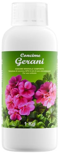 Concime Liquido 1000ml Organico per Gerani - Per una fioritura ricca e rigogliosa - Prolunga la Fioritura e Nutre la pianta - Per Vaso o in Terra - Tappo dosatore - Prodotto in Italia - Illica