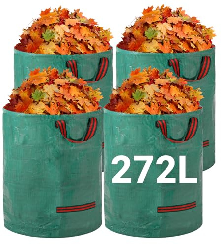 Velway Gartensack 4x272L Gartenabfallsack Laubsack Stabil Selbststehend | Gartensack mit 4 Griffen Robust Wasserdicht Wiederverwendbar Faltbar für GrünschnittLaub Rasenschnitt Gartenabfälle Grün