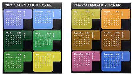 ApexPine 2 Sheets 2026 Monthly Calendar Planner Stickers | 2 sheets 2026 monthly calendar stickers, for planner notebook journal index tab school office stationery