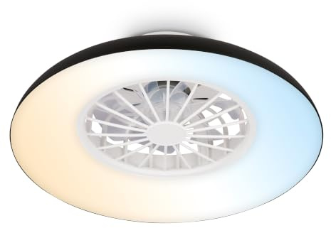 BRILONER - Ventilatore da soffitto con luce LED, telecomando, motore DC silenzioso con 5 velocità, CCT e luminosità regolabile, lampadario ventilatore da soffitto, lampadario, 48,5 cm, nero, bianco