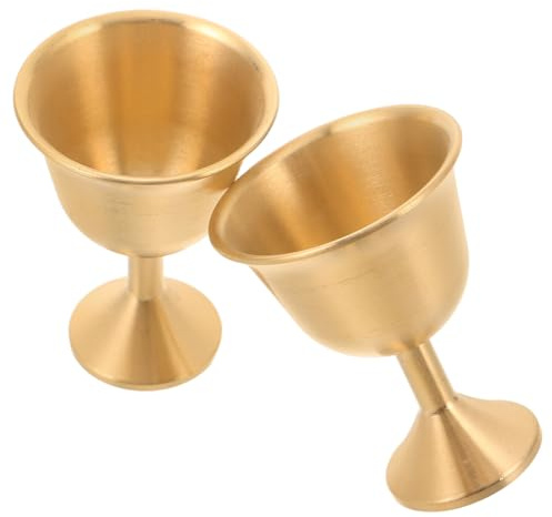 SUPVOX Lot de 2 Gobelets de Communion en Laiton Doré Calices à Pied Moyen, Coupe D'eau Bénite Résistante Ternissement, Verres Rituels pour Cérémonies Religieuses et Banquets Festifs