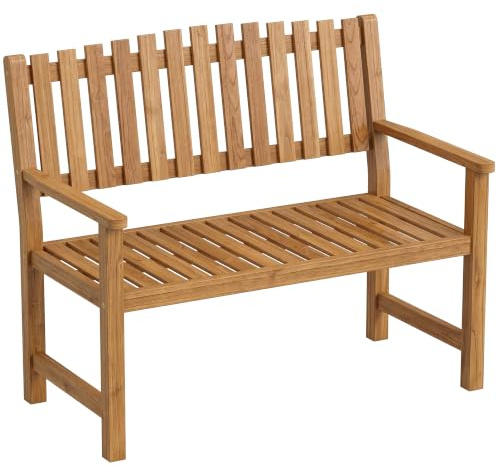 Outsunny Gartenbank 2-Sitzer Akazienholz 112 x 64 x 92 cm Naturholz | Holzbank mit Lamelldesign-Armlehnen, Balkonbank Bis 320 kg, Garten Balkon Terrasse
