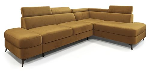 Masseno Ecksofa AVISE M R-S mit Schlaffunktion L-Form, Klassisch Sofa mit Bettkasten, Wohnzimmersofa, Couch, Soffa, Bettsofa, Couchgarnitur - Gelb, Monolith 48