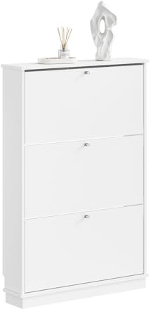 SoBuy Schuhschrank extrem schmal 18 cm für Flur | Schmaler Schuhschrank, passt große Schuhe bis EU 47, platzsparend für Eingänge und kleine Wohnungen, FSR215-W