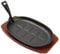 Olympia Cast Iron Oval Sizzler with Wooden Stand 280mm, Size: 280(W) x 190(D) mm - Ideal for Serving Curries, Steaks, Kebabs - Non Stick when Seasoned, Commercial Restaurant or Home Use, CC310