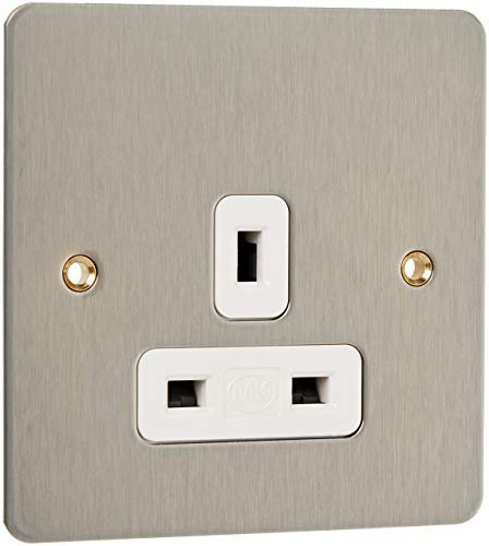 MK Edge K14780BRCW 13A Single Unswitched Socket Dual Earth - Brushed Chrome