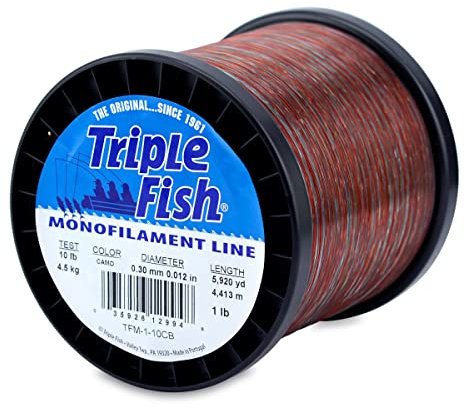 Triple Fish Monofile Schnur, 4,5 kg getestet, 0,30 mm Durchmesser, Camo, 0,45 kg Spule, 5920 yd / 4413 m