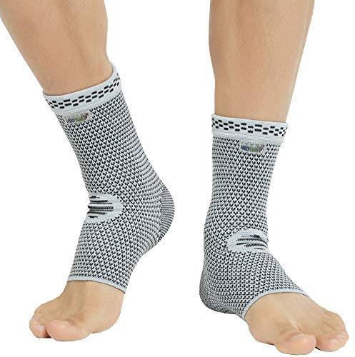 NEOtech Care Sprunggelenkbandage - gestrickte Bambusfaser - mittlere Kompression - rechts oder links - Herren & Damen (Grau, 1 Paar, Größe S)