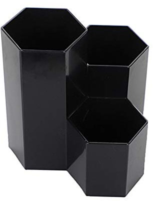 SunEast Pot à crayons hexagonal en plastique multifonction pour bureau et école Bleu 11*5.5*12cm Noir