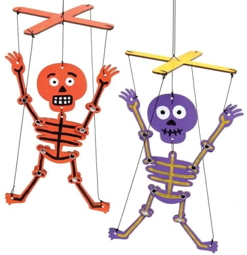 Baker Ross AX245 Skelett-Holzpuppen, Bastelset für Kinder, Marionette-Halloween, zum Basteln und Bemalen, Aktivitäten für Kinder, 3 Stück