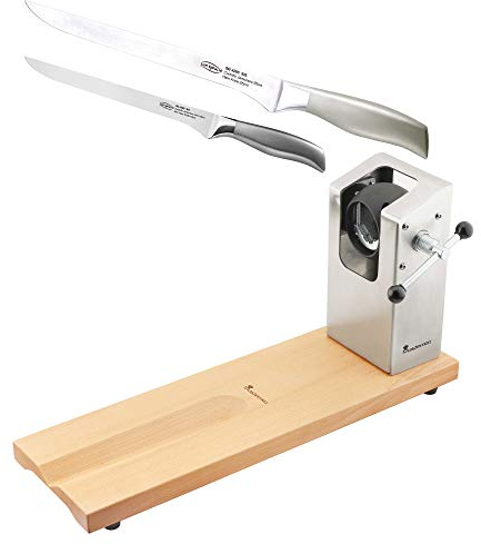 Bergner Masterpro con Set de Cuchillos Jamoneros de 20/25 cm en Acero Inoxidable, Madera, Cromado, Jamonero + 2 Cuchillos