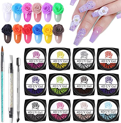 Kalolary 12 Farben Gel Nagellack Skulptur UV Gel Nagellack Set mit Nail Art Skulptur Stift, Nail Cuticus Pusher Cutter und Nagelschnitzpinsel