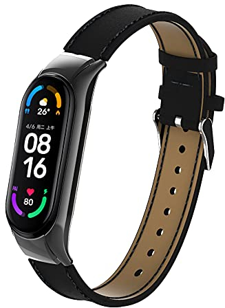BDIG Bracelet de Cuir pour Xiaomi Mi Band 5 & MiBand 6, Bracelet de Rechange pour Montre Connectée en Cuir Accessoires de Remplacement Strap Compatible pour Xiaomi Miband 6/5