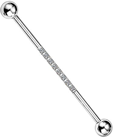 Piercingfaktor Piercing Hantel Barbell Industrial Ohr Cartilage Helix Tragus Intim Brust Stab Knorpel Langhantel mit Glitzer Kristallen Silber Clear