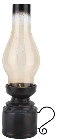 Cyrank Linterna con luz Antigua, lámpara de Queroseno Antigua Negra, Soporte para candelabro con luz de té, Quemador de lámpara de Queroseno y Chimenea Superior Ondulada 26 * 7.5 * 7.5cm