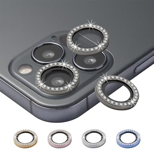 BISLINKS Bling Diamond Camera Lens Ring Cover Protector Tempered Glass Black Compatible With iPhone 12 Pro