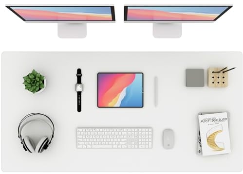 K KNODEL Tischunterlage, Schreibtischunterlage, 120 x 60cm PVC Tischunterlage, Laptop Tischunterlage, wasserdichte Schreibunterlage für Büro- oder Heimbereich, doppelseitig (Weiß/Beige)