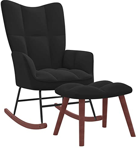 Susany Schaukelstuhl mit Hocker Relaxstuhl Schaukelsessel Schwingsessel Relaxsessel Schwingstuhl Polstersessel Sessel Samt Schwarz