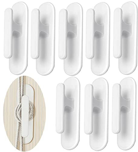 XZSomaloy 8Pcs Blind Cord Hooks Blind Cord Rope Cleats Blind Cord Winder Blind Cord Holder Adhesive Wall Hook for Home Office Window Blinds Curtains Sun Shades Ropes