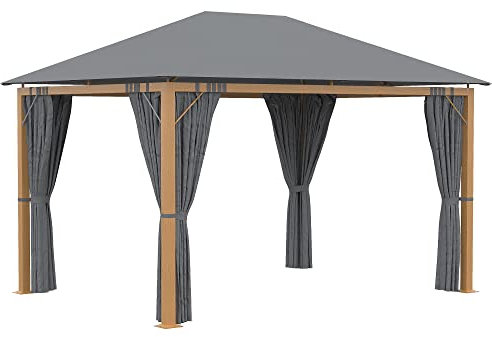 Outsunny Tonnelle de Jardin 4 x 3 m tonnelle Aluminium pavillon de Jardin avec Rideaux et Toile de Toit en Polyester Protection Solaire