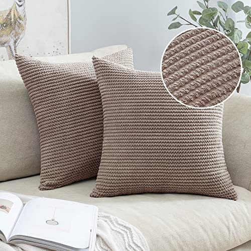MIULEE 2er Set Kissenbezug Dekokissen Kissenbezüge Kissenhülle Zierkissen Sofakissen Kordsamt Deko Weich Couchkissen Bezug Kissenhüllen für Sofa Wohnzimmer Polsterkissen 40x40 cm Hellbraun