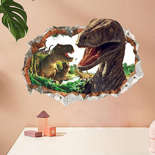 Sticker mural dinosaure 3D pour chambre d'enfant - Trou dans le mur - Sticker mural - Pour chambre à coucher - Chambre d'adolescent - Autocollant mural DIY