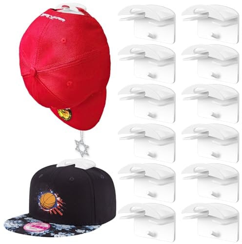 Totsun 12-Pack Cap Holder: Adhesive Wall Mounted Hat Rack, White, Bears 2 Pounds