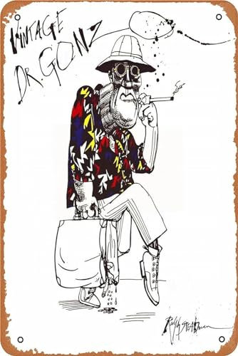 OPICA Metall-Blechschild Ralph Steadman Fear and Loathing Dr. Gonzo Poster Wanddekoration Spaß für Zuhause Küche Bar Zimmer Garage Vintage Retro Plakette 30,5 x 20,3 cm
