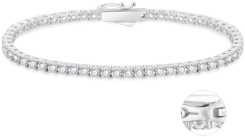 KRKC&CO Tennisarmband Silber 925 für Damen, 3mm Tennis Armband Weißgold beschichtet, Zirkonia Kristall Armband Iced Out, Geburtstag Geschenk für Frauen Mädchen [Größe 20,3cm]