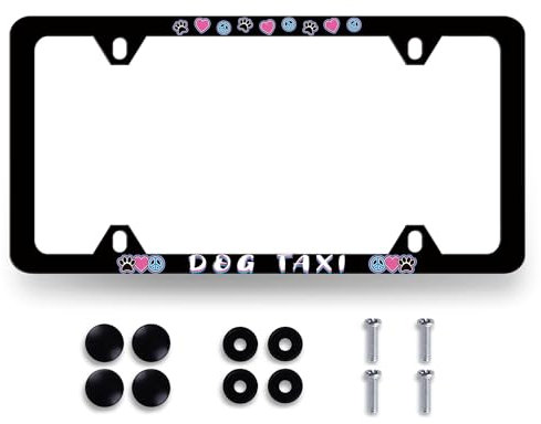 Funny Taxi License Plate Frame for Dogs Pet Paws Personalized License Plate Holder Auto Parts for Men Women Car Decor Stainless Steel