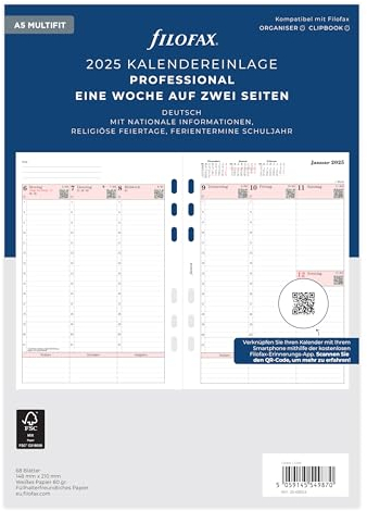 Filofax A5 Professional 1 Woche auf 2 Seiten (deutsch)2025