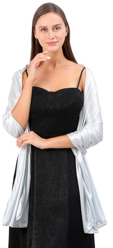 Jeffdad Einfaches Seide Satin Stola, Einfarbiger Schals Stola Damen, 200 x 70 cm Stola damen Festlich Eleganz Weicher Schultertuch für Brautkleider Abendkleider Party(Hellsilber)