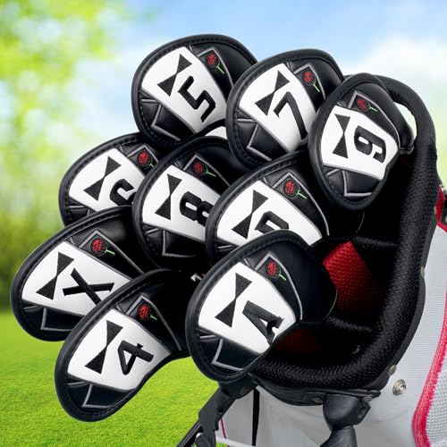 Golf Iron Club Head Covers Magnetic Right Hand 9pcs/set 4-9,P,A,X Black&White PU Leather The Golf Father Gift