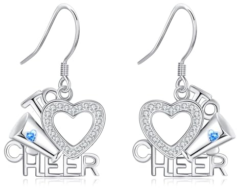 DAYLINLOVE Cheerleader Geschenke 925 Sterling Silber Cheer-Herz-Zirkon Ohrhänger Cheer Schmuck für Cheerleaderinnen