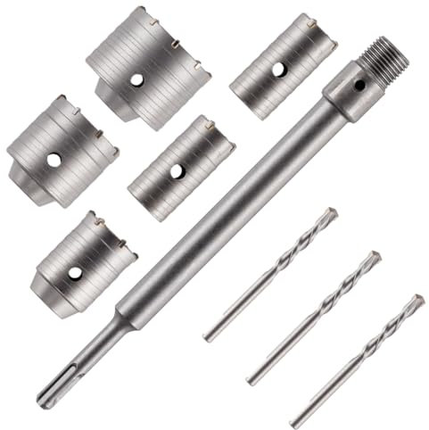 9 Piece TCT Core Drill Set WIth SDS Adapter - 35mm 40mm 50mm 65mm 80mm Core Drill Bits With TCT Pilot Drills And SDS Extension Shank