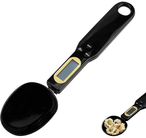 Cuchara Medidora Digital de Precisión 500 g/0,1 g, Cuchara Báscula Digital Electrónica con Pantalla LCD, Pesa Alimentos Sólidos y Líquidos, Medidor de Café, Azúcar, Harina, Leche y Especias (Negro)