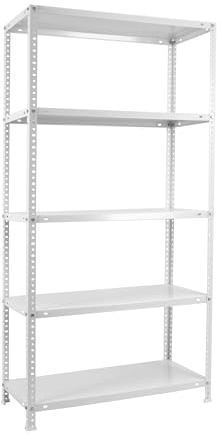 SimonRack Schwerlastregal, Lagerregal, 180x90x40 Metallregal, Kellerregal, Biegestelle 100 kg, 5 Fachböden, Weiss - Comfort | 5 Höhen, Metallablage, Biegepunkt 100 kg, Korrosionsschutzlackierung, Montage mit Schrauben, Weiss