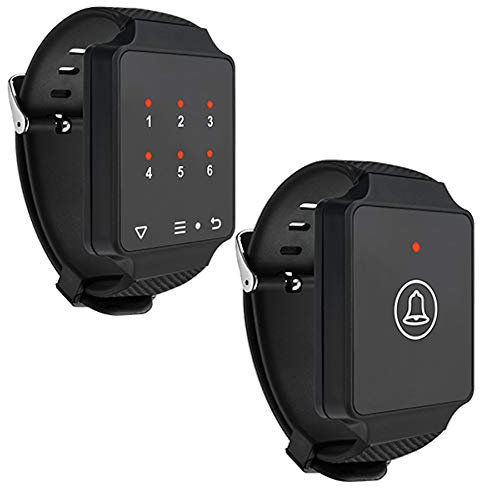 Pflegeruf Set für Seniorenpaar mit Quittierungsfunktion, drahtlos: 1 x Armband-Ruf-Empfänger WL-CW7 + 1 x Armband-Ruf-Sender WL-EW1. Hauspflege. Kabellos, Reichweite- ca.100 m