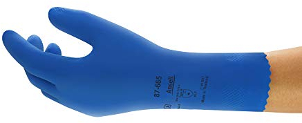 Ansell AlphaTec 87-665 Multi-Purpose Work Gloves, Chemical Resistant, Excellent Sensitivity and Flexibility, Cotton Flocked, Safety Glove in Latex, Reusable, Blue, Size L (12 Pairs)