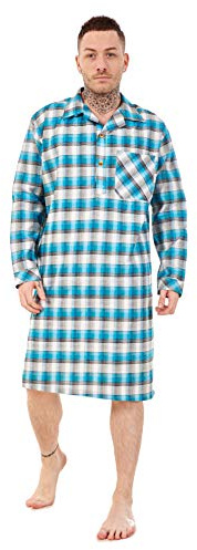 Malay Mens Nightshirts Woven Check Cotton Blend Loungewear Regular Big Size M to 5XL Turquoise Yellow