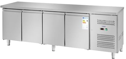 Royal Catering Kühltisch Arbeitstisch mit Kühlung RCLK-S449 (450 Liter, Edelstahl Arbeitsplatte, 343 W Secop Kompressor, 2 Kühlfächer, Kältemittel R290)