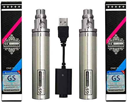 FOXFIVES GS Ego II 2200mah Huge Capacity Battery Edition 510 Double Pack with USB Charger Nicotine Free Empty Device (2PCS Silver)