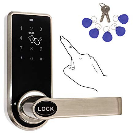 ETEKJOY Door Lock Smart Keyless Digital Electronic Touchscreen Keypad Lever Lockset Security Entry Door Code Lock with 5 RFID Card Tags Knob Handle Stainless Steel Left/Right-Free Handed