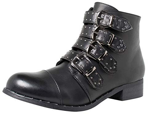 Fitters Footwear That Fits Donne Stivaletto Tamara Finta Pelle Stivale Biker con Borchie e Fibbie (45 EU, Nera)